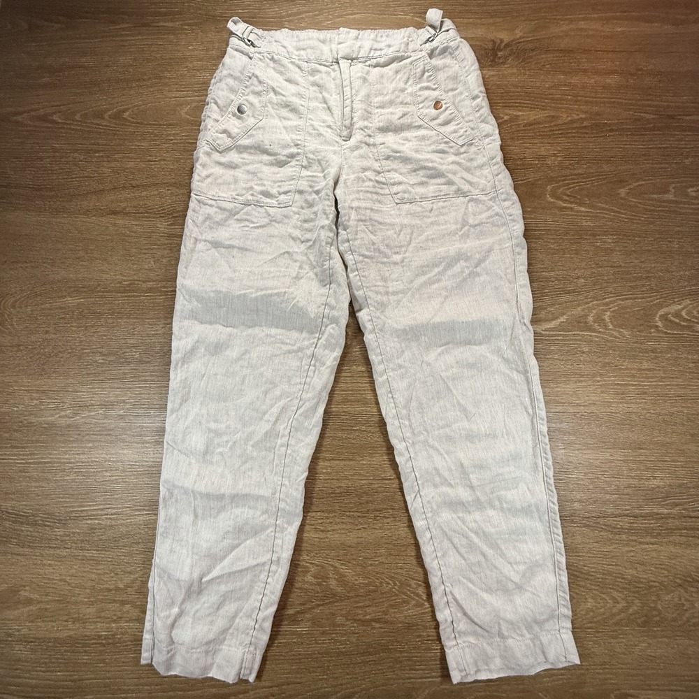 Athleta Women's 6T 100% Linen Pants Beige Pull On Relaxed Casual Coastal Minimal - Picture 2 of 10